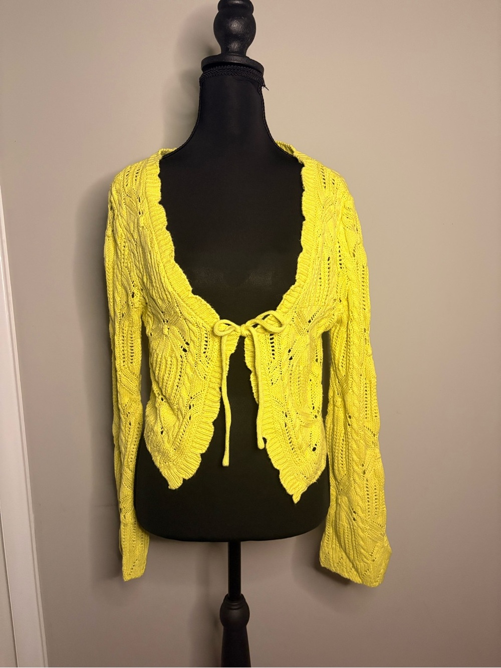 Sincerely Jules Bright Yellow Tie-Front Open Knit Cardigan